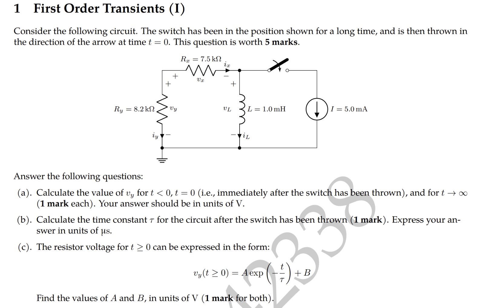 First Order Transients Solved 1 First Order Transients (I)Consider the following | Chegg.com