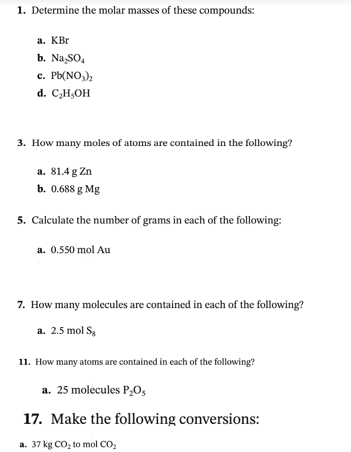 Solved 1 Determine The Molar Masses Of These Compounds A 1711