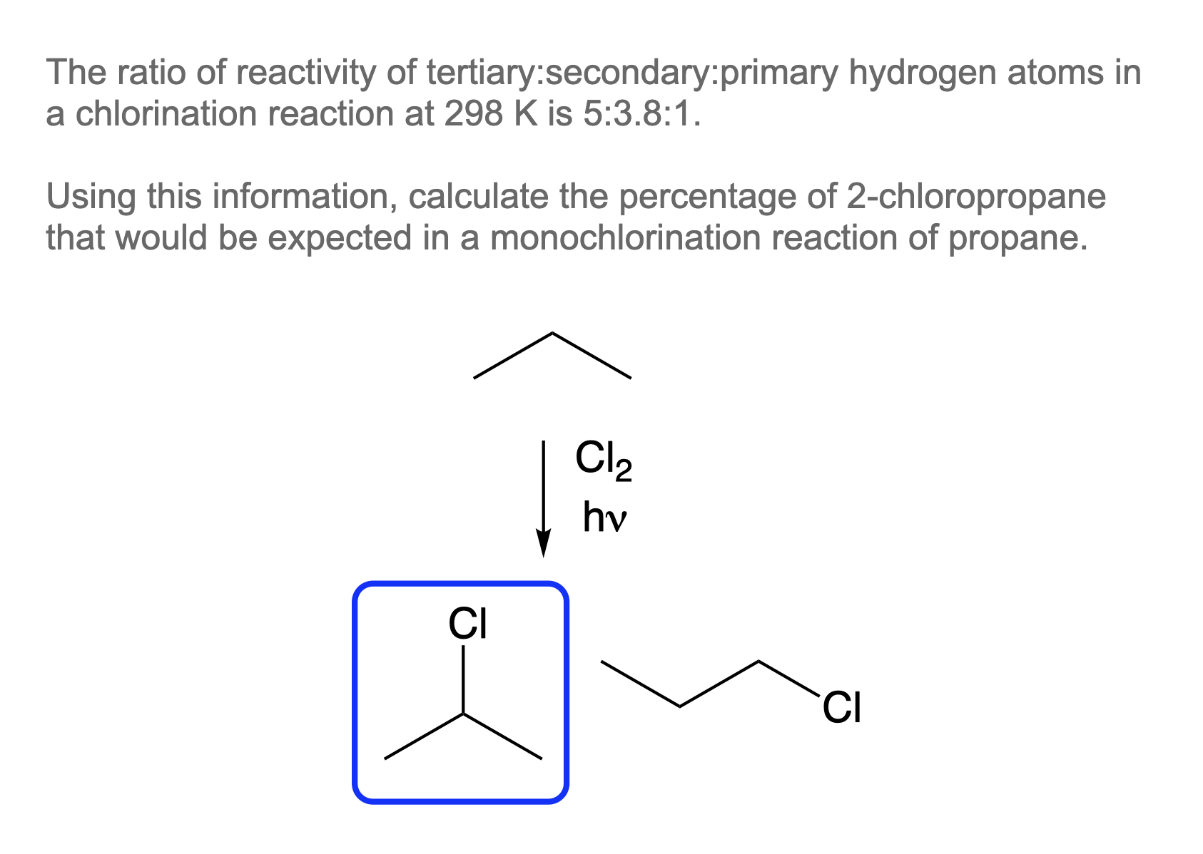 Solved The ratio of reactivity of tertiarysecondaryprimary