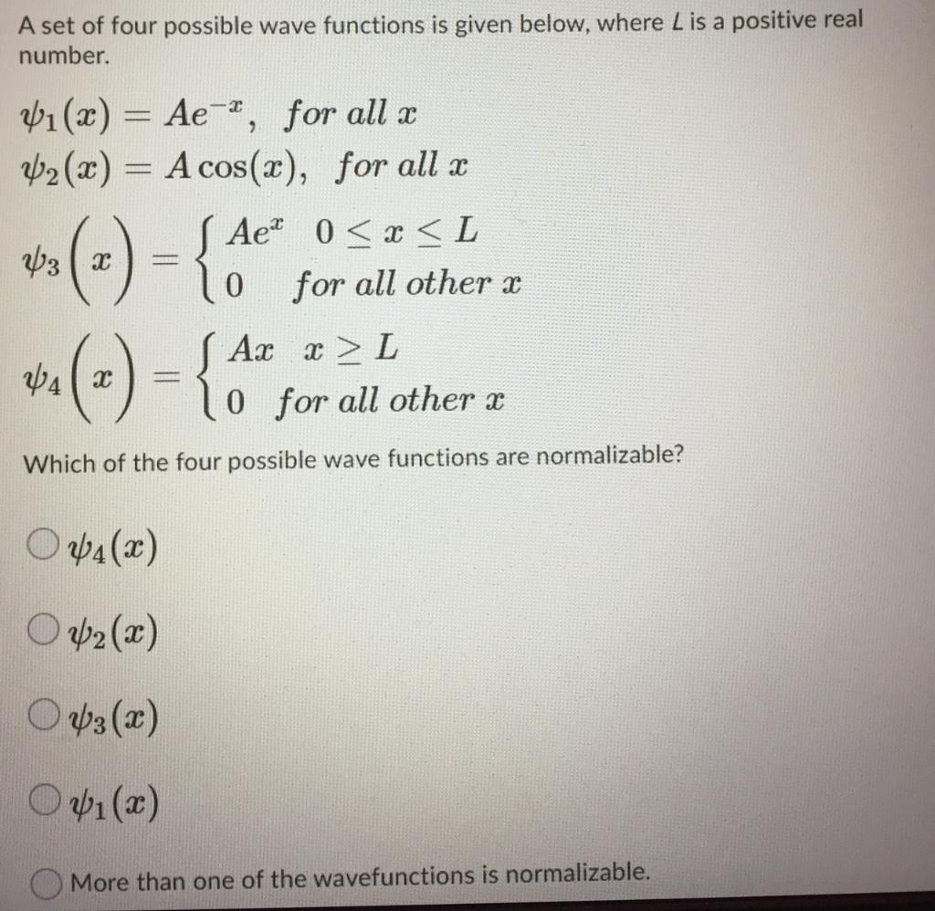 Solved A Set Of Four Possible Wave Functions Is Given Bel Chegg Com