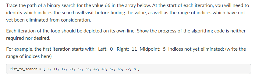 Solved Trace the path of a binary search for the value 66 in | Chegg.com