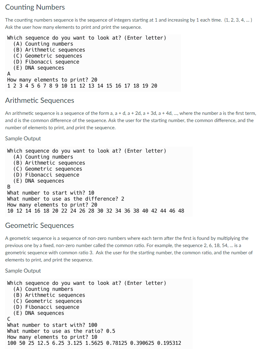 Solved Counting Numbers The counting numbers sequence is the | Chegg.com