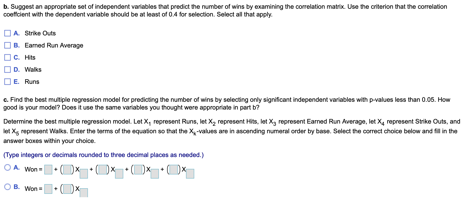 Solved The accompanying Major League Baseball data provide | Chegg.com