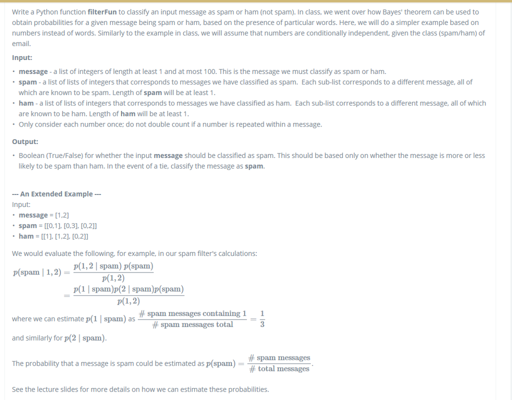 Write a Python function filterFun to classify an | Chegg.com
