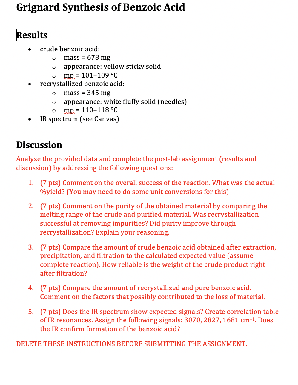 Solved Grignard Synthesis of Benzoic Acid o o Results crude | Chegg.com