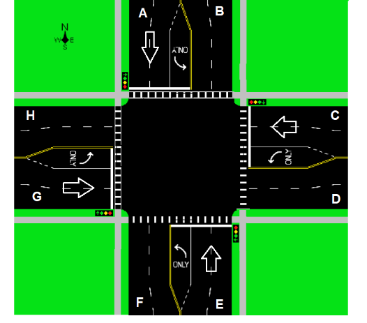 Solved Design a Four-way Traffic Light System using the | Chegg.com