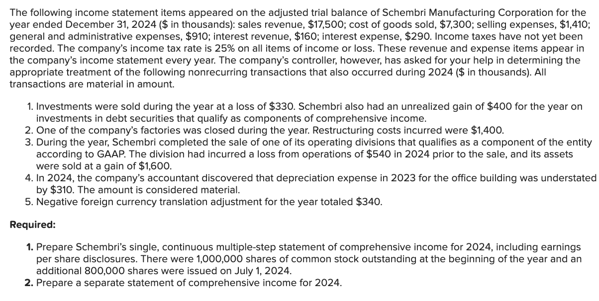 Solved Required:Prepare Schembri's single, continuous | Chegg.com