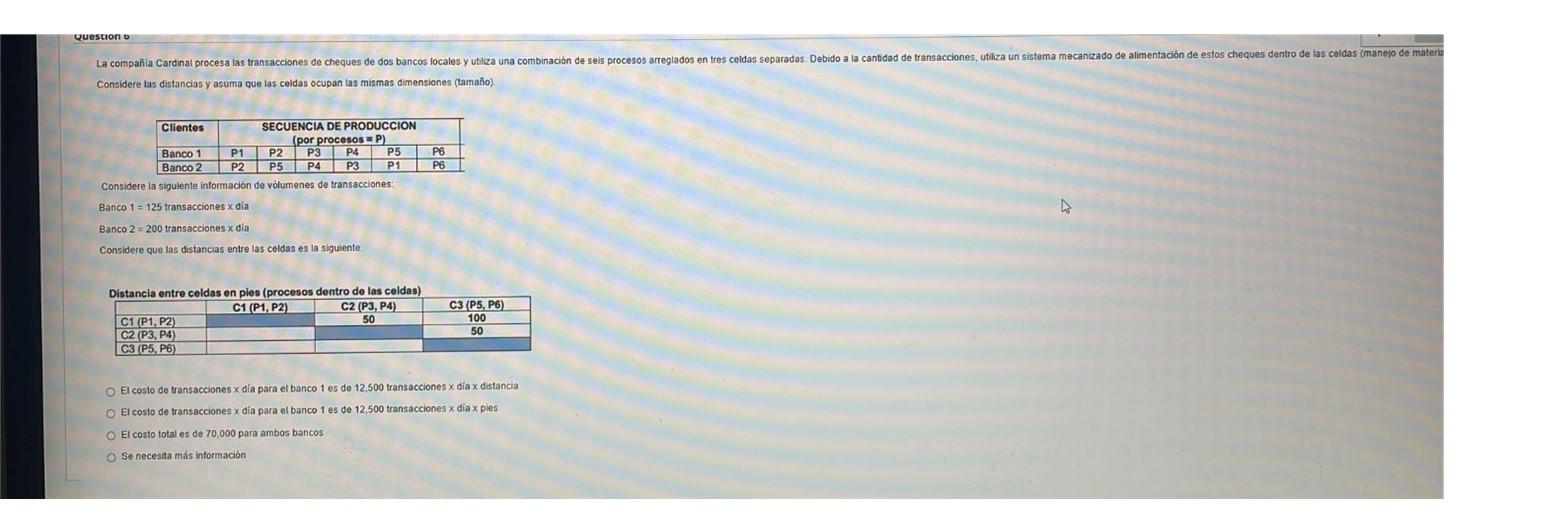 Banco \( 1=125 \) transacciones \( x \) dia Banco \( 2=200 \) transacciones \( x \) dia Considere que las distancias entre la