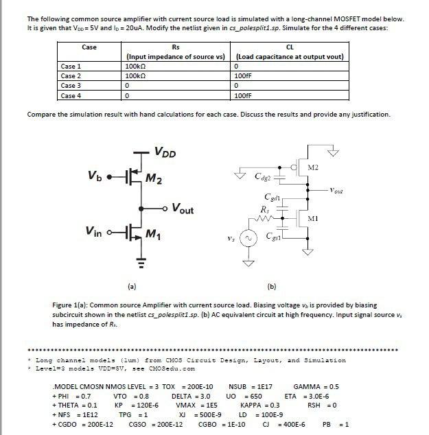 The following common source amplifier with current | Chegg.com