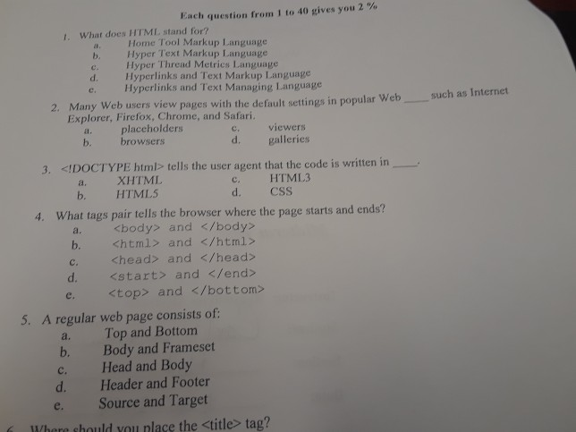 Solved Each Question From 1 To 40 Gives You 2 What Does Chegg Com
