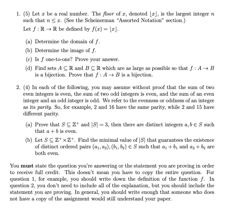 Solved 1. (5) Let x be a real number. The floor of x, | Chegg.com