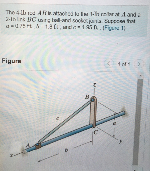 Solved The 4-lb Rod AB Is Attached To The 1-1lb Collar At A | Chegg.com