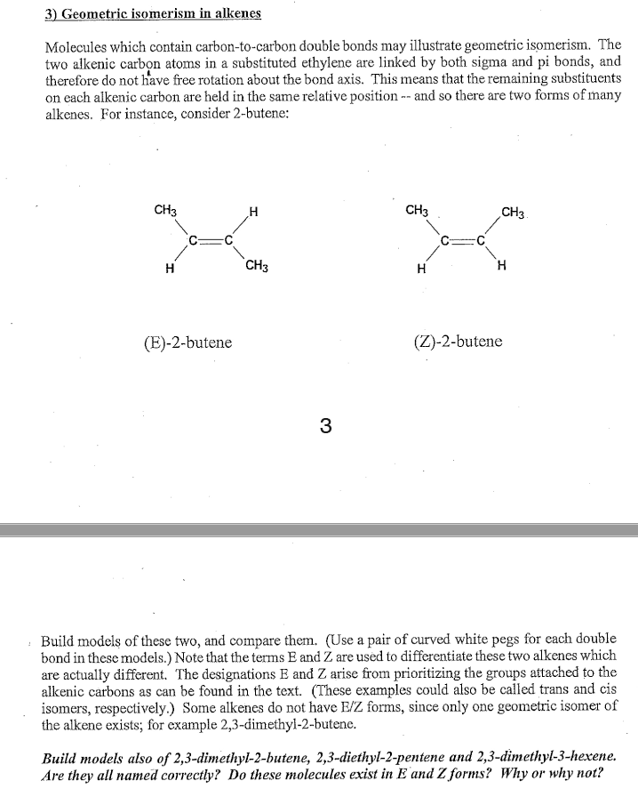 Solved 3 Geometric Isomerism In Alkenes Molecules Which Chegg Com