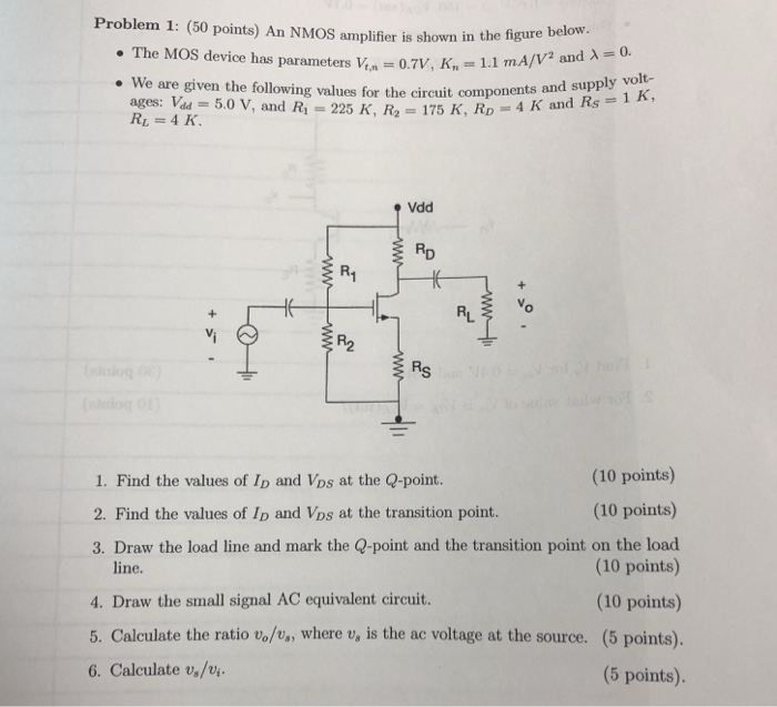 Solved Problem 1: (50 points) An NMOS amplifier is shown in | Chegg.com