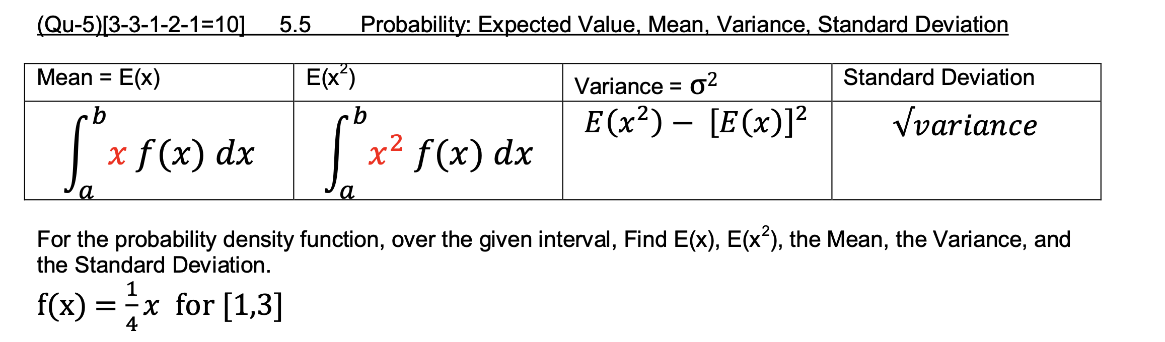 Solved (Qu-5)[3-3-1-2-1=10] 5.5 Probability: Expected Value, | Chegg.com