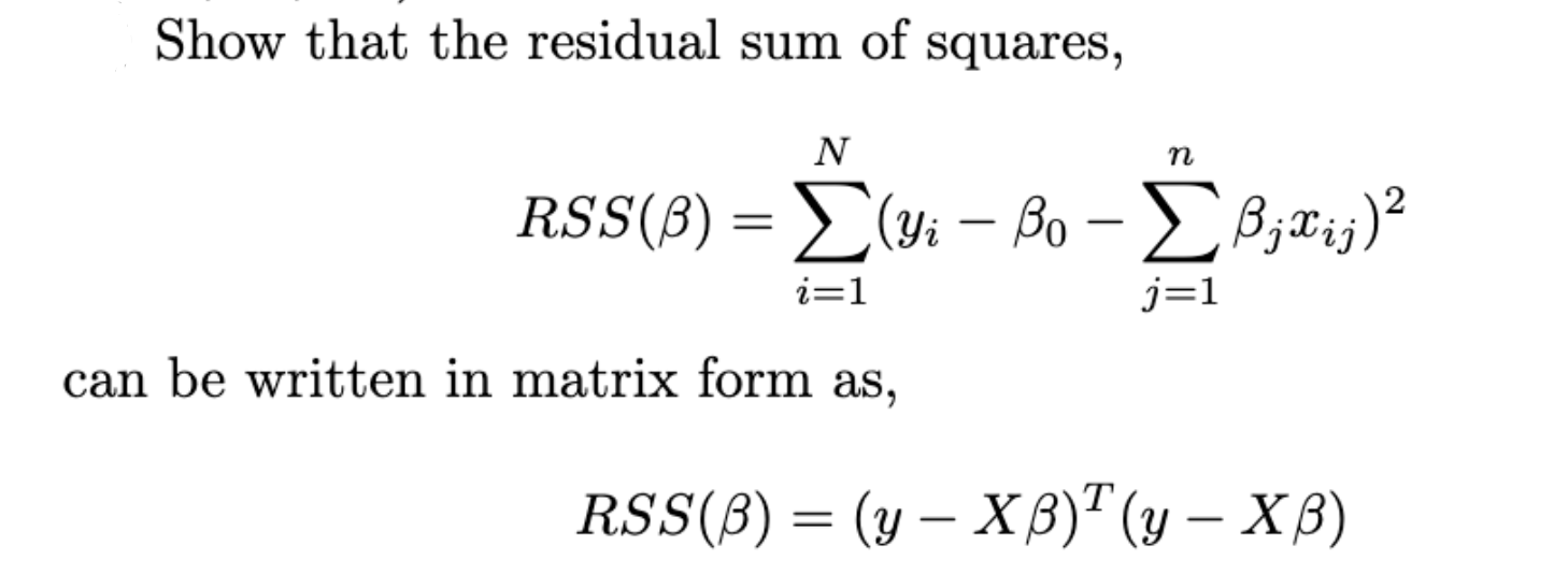 Solved Show That The Residual Sum Of