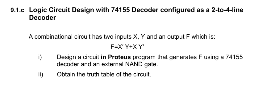 Solved 9.1.c Logic Circuit Design with 74155 ﻿Decoder | Chegg.com