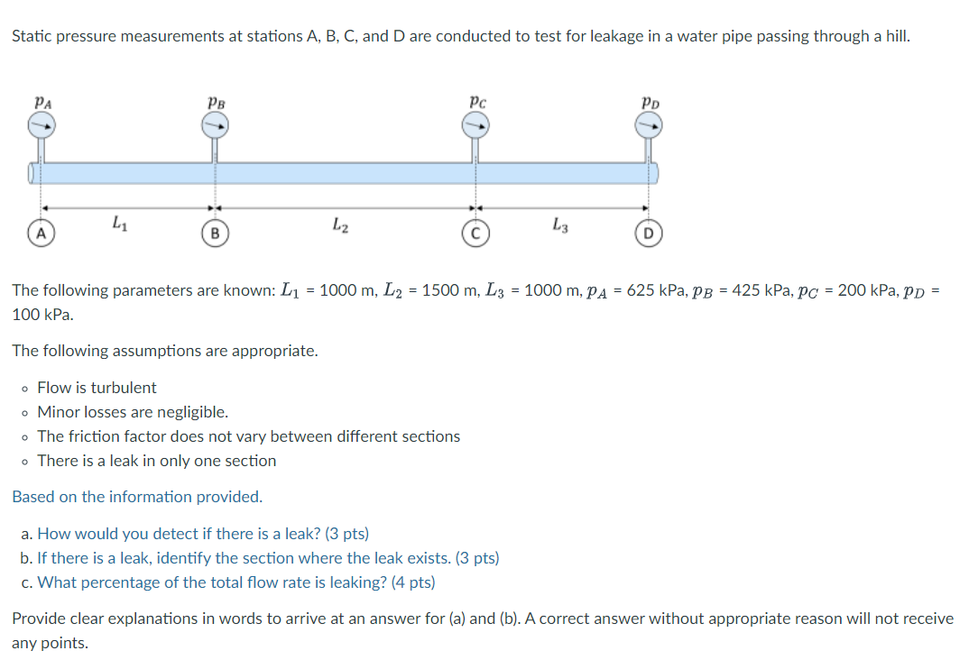 Solved Static pressure measurements at stations A, B, C, and | Chegg.com