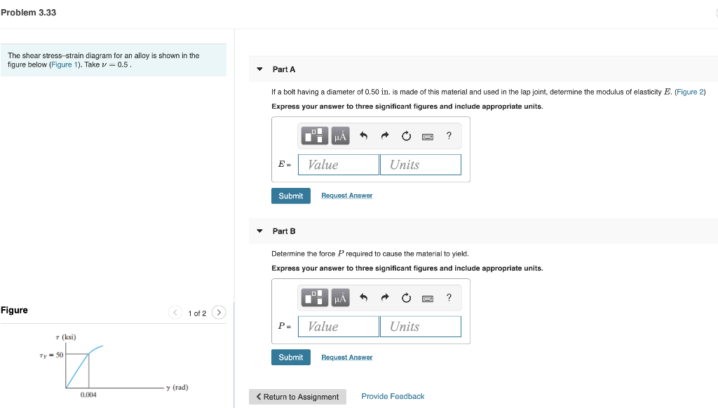 Solved Problem 3.33 The shear stress strain diagram for an | Chegg.com