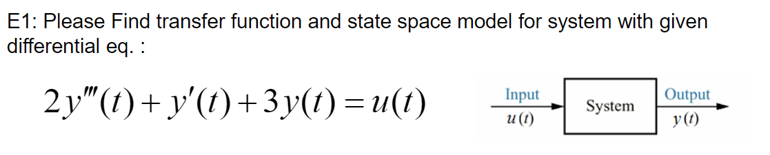 Solved E1: Please Find transfer function and state space | Chegg.com