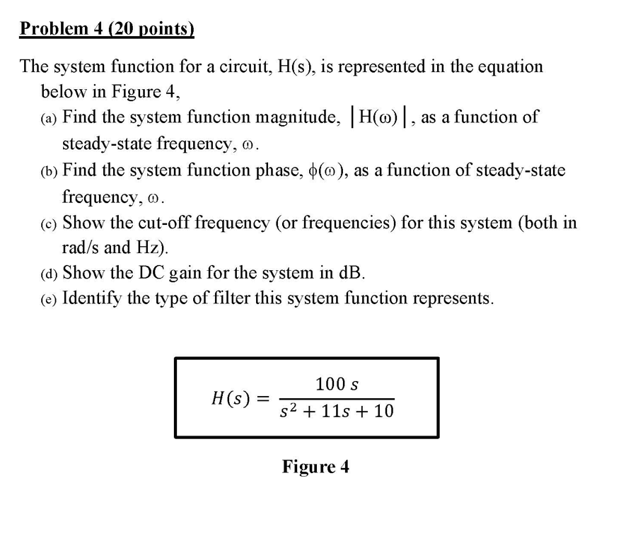 Solved Problem 4 (20 points) The system function for a | Chegg.com