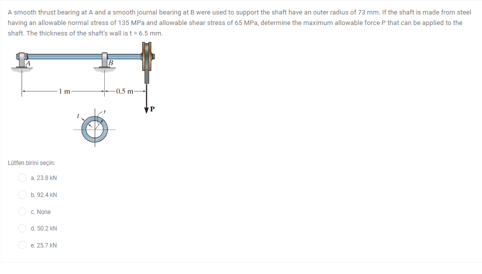Solved A smooth thrust bearing at A and a smooth journal Chegg com