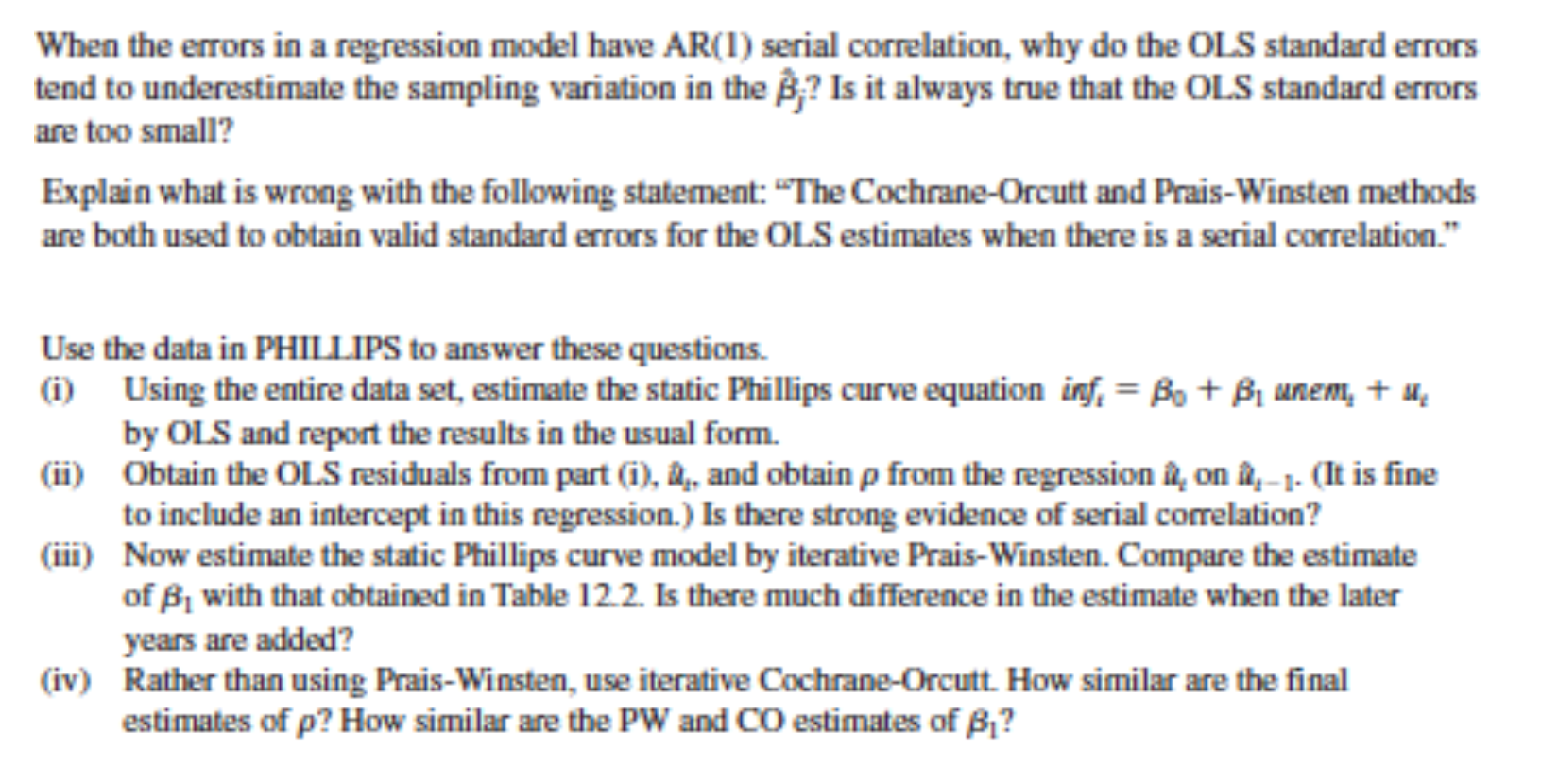 Solved When the errors in a regression model have AR(I) | Chegg.com