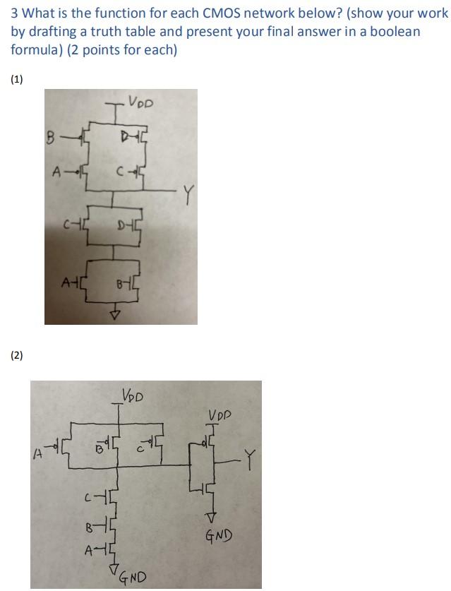 Solved 3 What is the function for each CMOS network below? | Chegg.com
