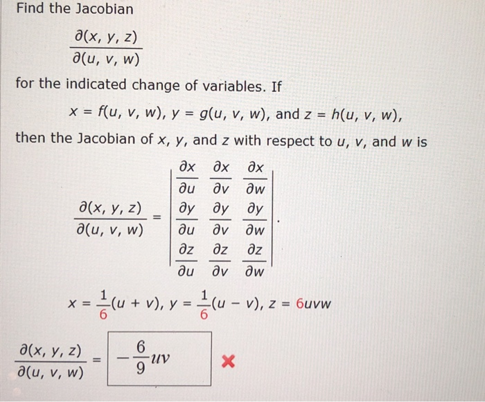 Solved Find The Jacobian A X Y Z A U V W For The In Chegg Com