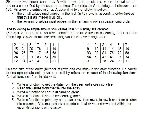 Solved Given any two dimensional array A with n rows and Chegg