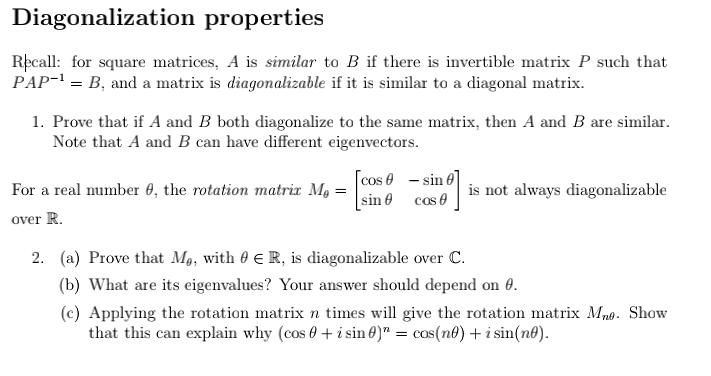 Solved Diagonalization properties Rþcall: for square | Chegg.com