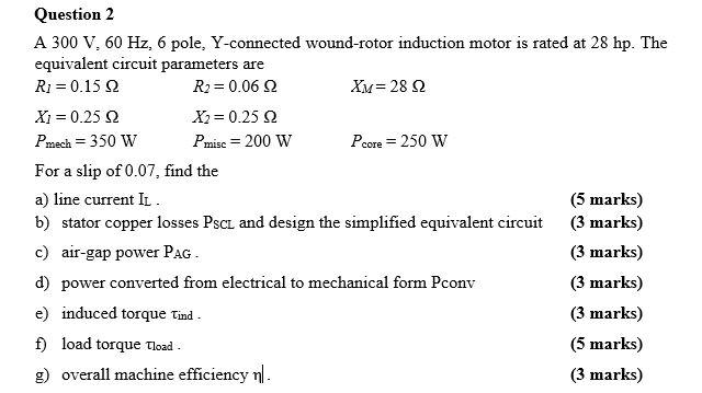 Solved Question 2 A 300 V, 60 Hz, 6 pole, Y-connected | Chegg.com