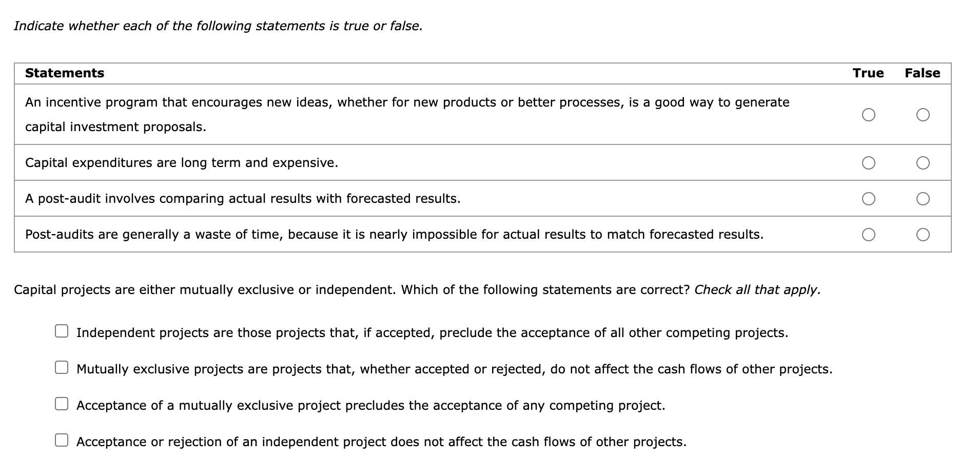 Solved Indicate whether each of the following statements is | Chegg.com