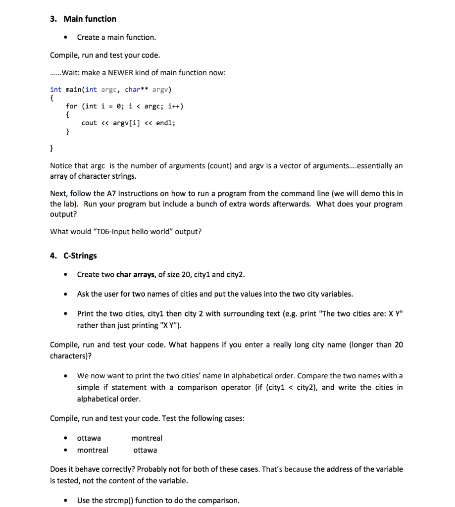 3. Main function • Create a main function. Compile, | Chegg.com