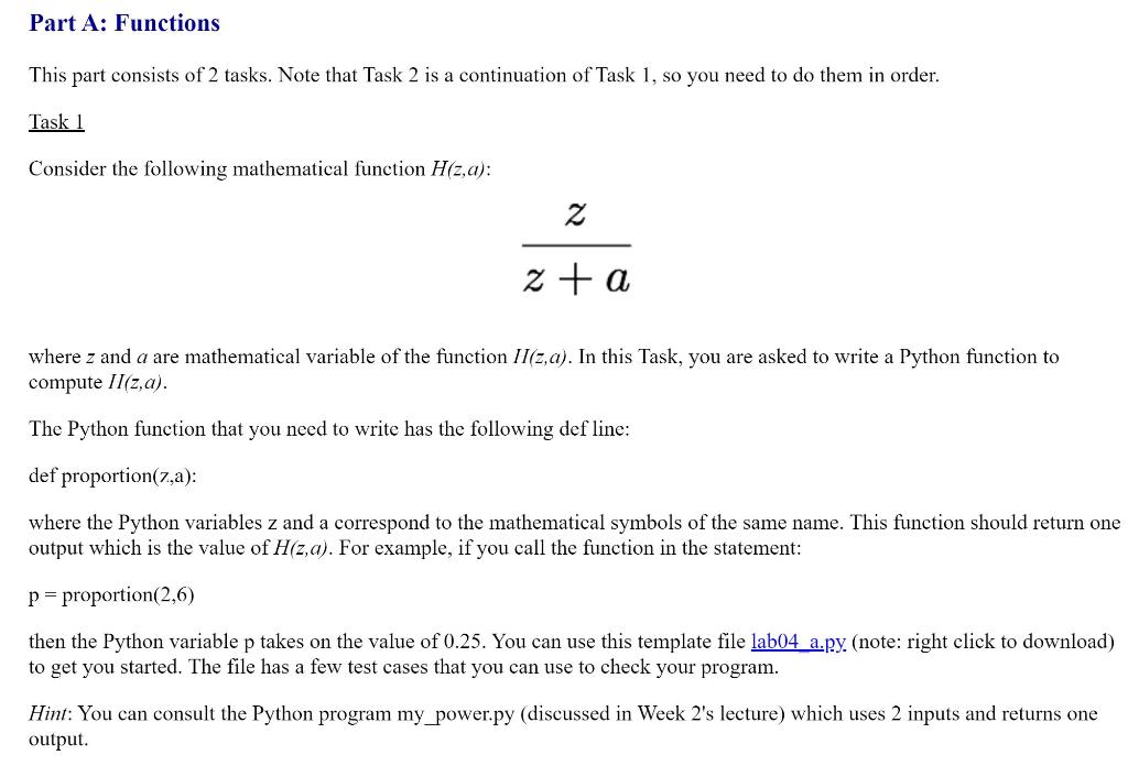 Solved Part A: Functions This part consists of 2 tasks. Note | Chegg.com