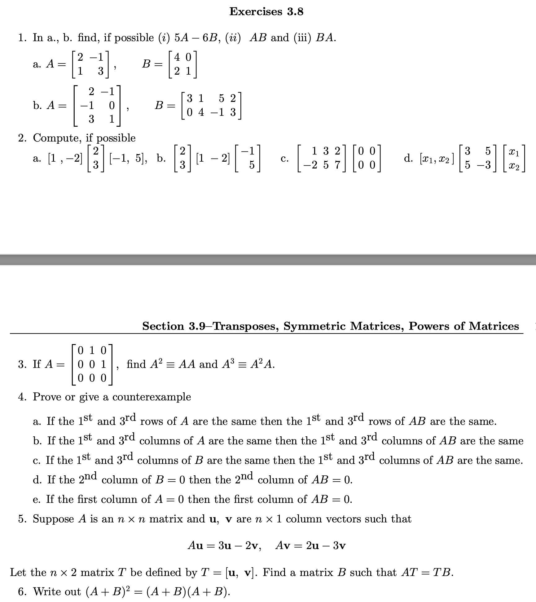 Solved 1. In A., B. Find, If Possible (i) 5A−6B, (ii) AB And | Chegg.com