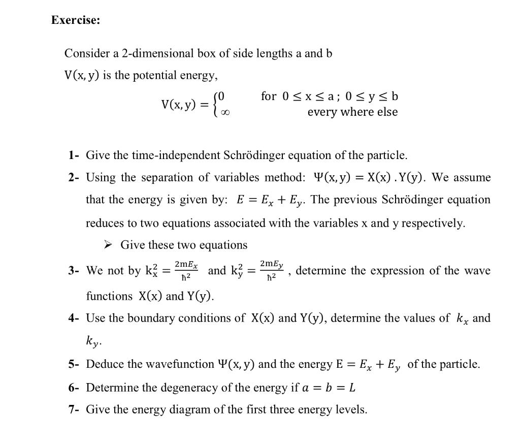 Solved Exercise Consider A 2 Dimensional Box Of Side Len Chegg Com