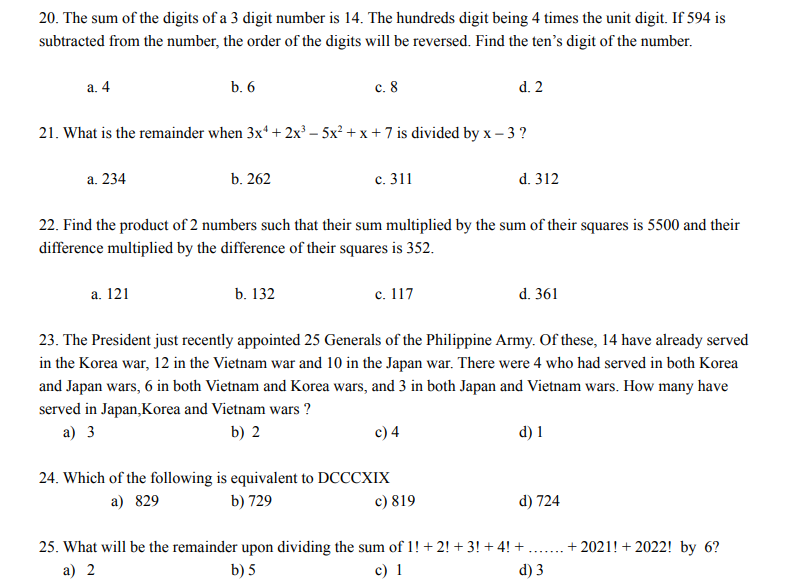 Solved 20. The Sum Of The Digits Of A 3 Digit Number Is 14. | Chegg.com