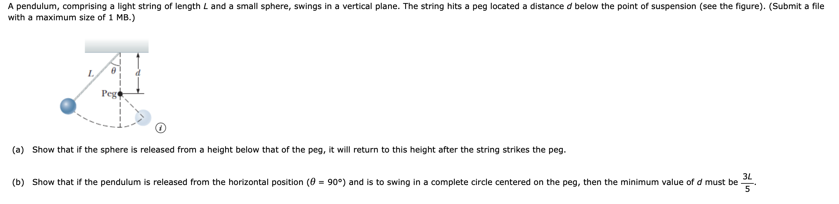 Solved A pendulum, comprising a light string of length L and | Chegg.com