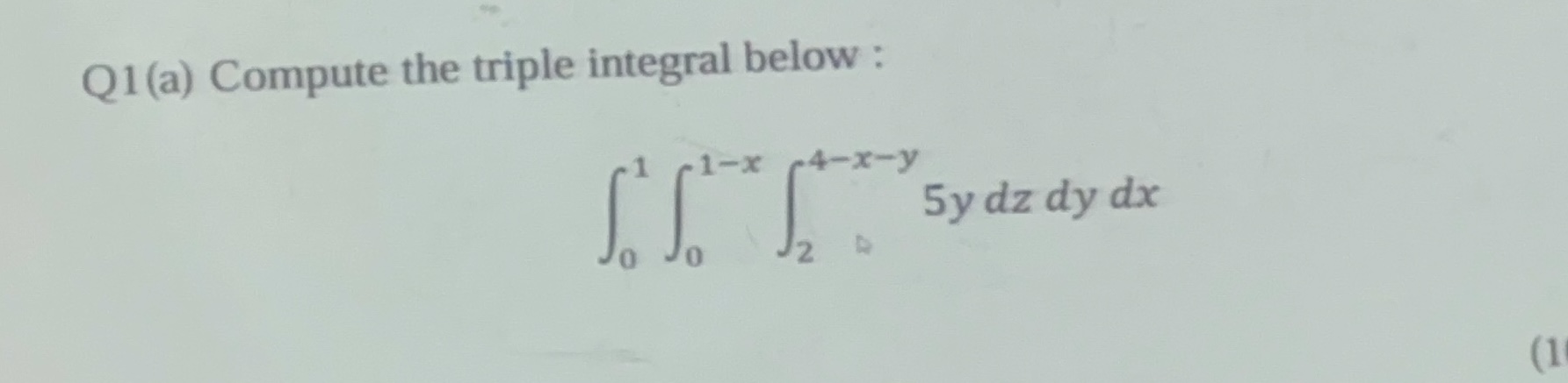 Solved Q1 (a) Compute the triple integral below | Chegg.com