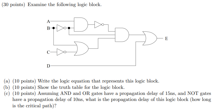 Solved (30 points) Examine the following logic block. A B E | Chegg.com