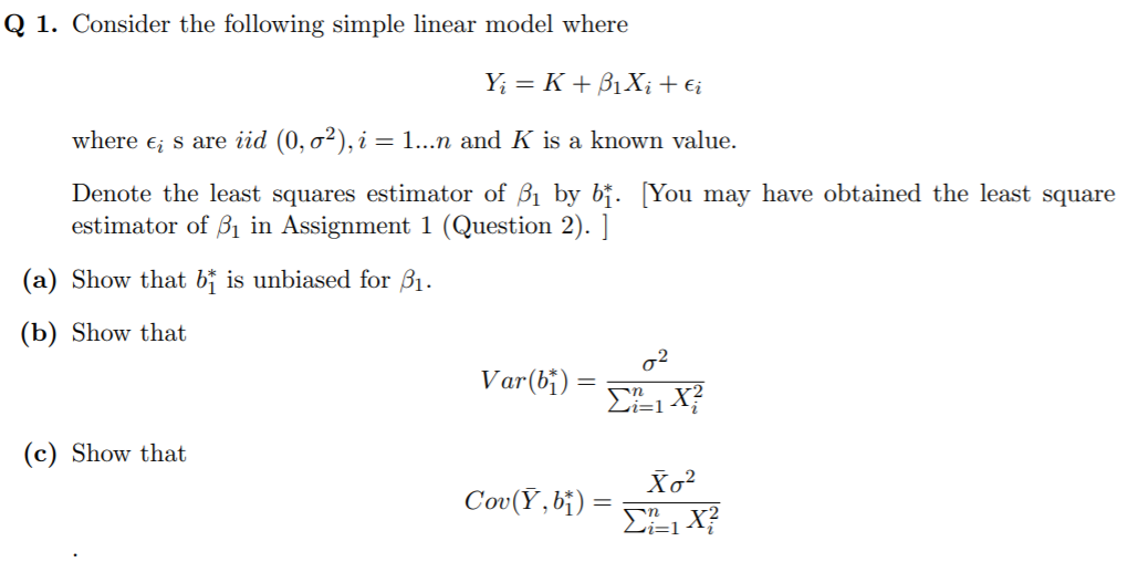 Solved 1. Consider The Following Simple Linear Model Where | Chegg.com