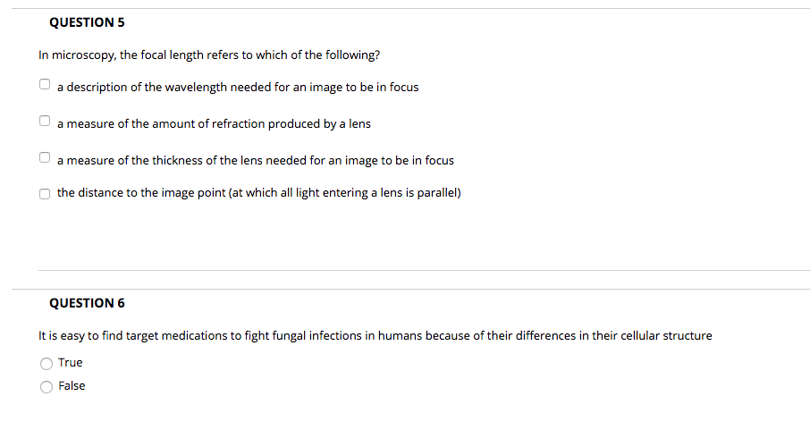 Solved QUESTION 5 In microscopy, the focal length refers to | Chegg.com