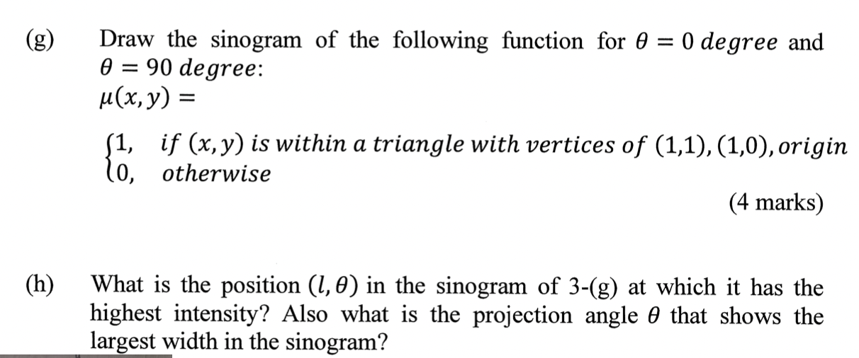 (g) Draw the sinogram of the following function for | Chegg.com