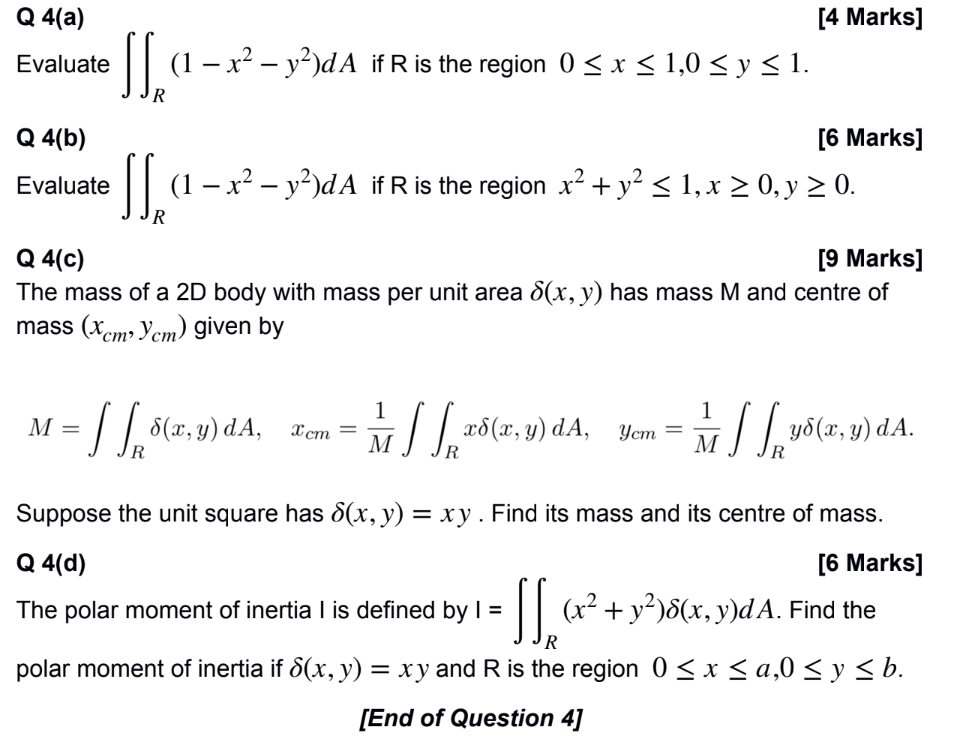 Solved Q 4 A 4 Marks 1 X2 Y2 D A If R Is The Regi Chegg Com