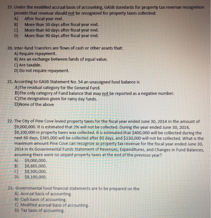 Solved 19. Under the modified accrual basis of accounting,