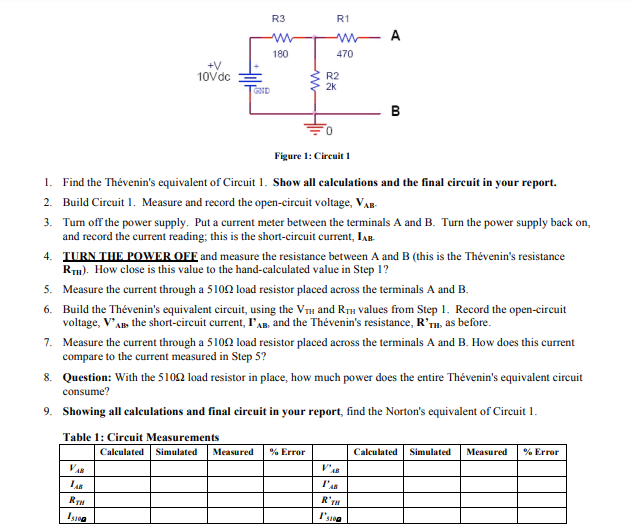 Solved Figure 1: Circuit 1 1. Find the Thévenin's equivalent | Chegg.com
