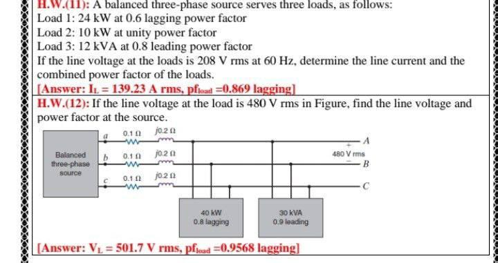 Solved H.W.(11): A balanced three-phase source serves three | Chegg.com
