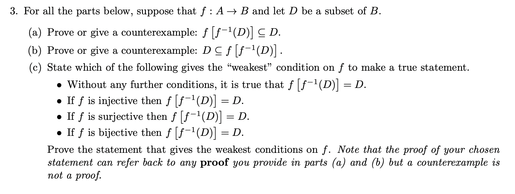 Solved For All The Parts Below, Suppose That F:A→B And Let D | Chegg.com