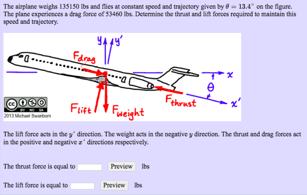 Solved The airplane weighs 135150 lbs and flies at constant